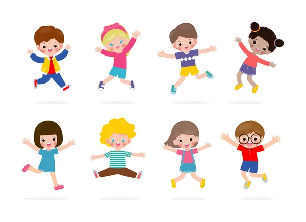 Conjunto Colección Grupo Vectores Bebés Lindos Niños Personajes Jugando Haciendo — Vector de stock