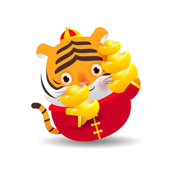 Feliz Año Nuevo Chino 2022 Pequeño Tigre Celebración Oro Chino — Vector de stock