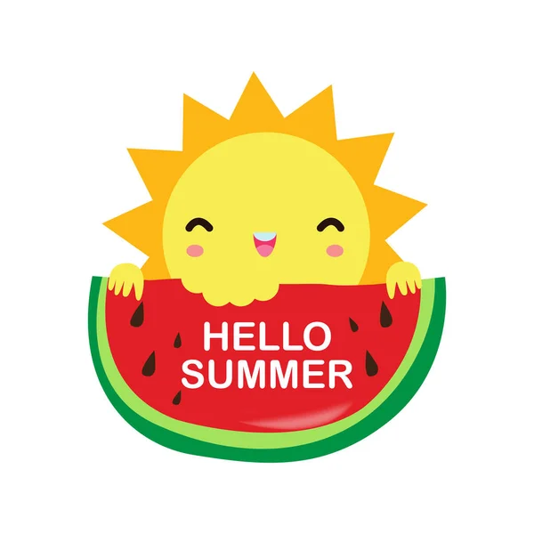 Olá Summer Sol Segurando Uma Melancia Ter Tempo Verão Divertido —  Vetores de Stock