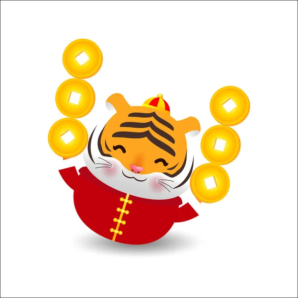 Μικρή Τίγρη Εκμετάλλευση Κινέζικα Χρυσά Πλινθώματα Και Ευτυχισμένο Κινεζικό Νέο — Διανυσματικό Αρχείο
