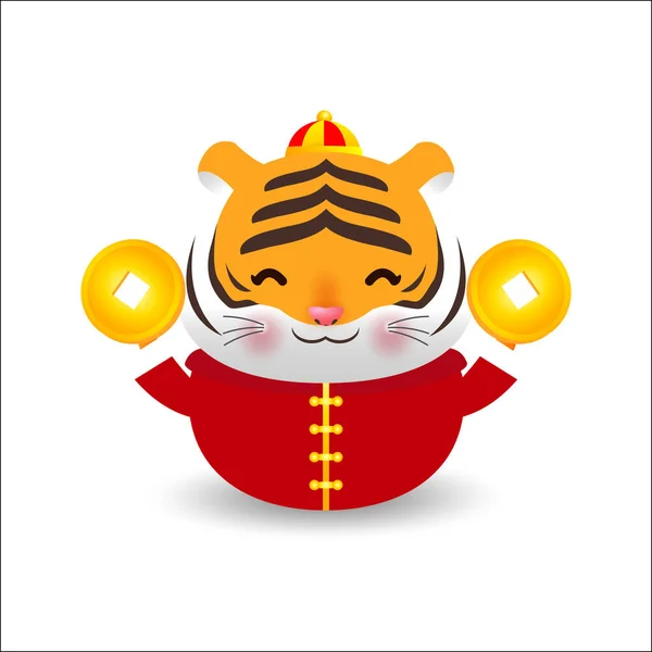 Malý Tygr Držení Čínské Zlato Ingots Šťastný Čínský Nový Rok — Stockový vektor