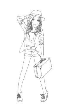 Güzel güzel kızlar el çizimi, Mutlu genç kız çizgi film karikatürü kadınlar beyaz arka plan çizimi izole