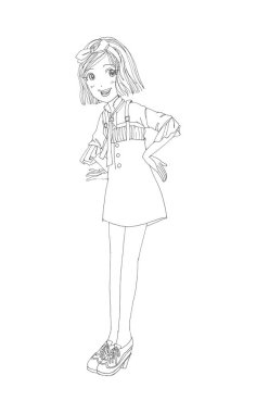 Güzel güzel kızlar el çizimi, Mutlu genç kız çizgi film karikatürü kadınlar beyaz arka plan çizimi izole