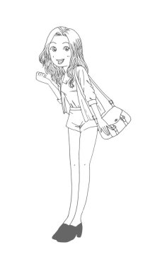 Güzel güzel kızlar el çizimi, Mutlu genç kız çizgi film karikatürü kadınlar beyaz arka plan çizimi izole