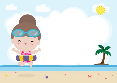 Yaz zamanı, kumsalda şişme oyuncaklarla yüzen mutlu çocuklar yüzmeye atlayan şişme şamandıralı çocuklar arka planda izole edilmiş yüzer vaziyette yüzer vaziyette yüzer vaziyette duran çocuk.