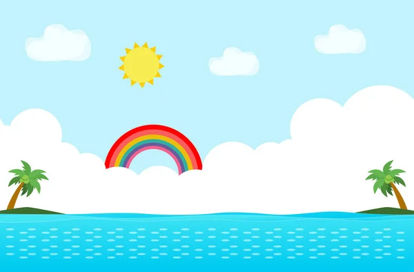 Verão Banner Template Mar Verão Céu Paisagem Feliz Dia Ensolarado — Vetor de Stock