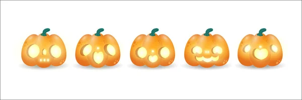 Ensemble Citrouille Symbole Joyeuse Fête Halloween Citrouille Orange Avec Sourire — Image vectorielle