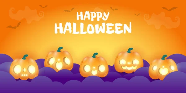 Felice Halloween Banner Festa Invito Sfondo Con Nuvole Notturne Zucche — Vettoriale Stock