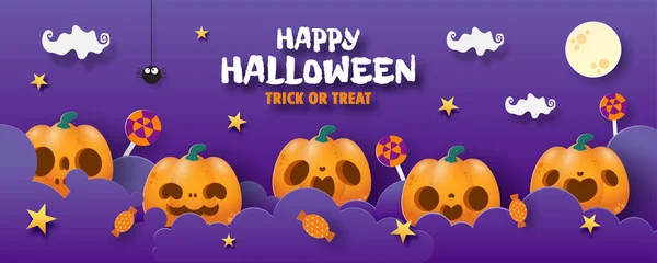 Happy Halloween Τέχνασμα Θεραπεία Banner Χαρτί Περικοπή Στυλ Φόντο Διάνυσμα — Διανυσματικό Αρχείο