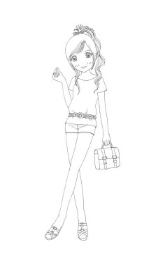 Güzel güzel kızlar el çizimi, Mutlu genç kız çizgi film karikatürü kadınlar beyaz arka plan çizimi izole