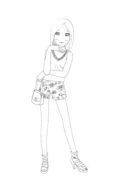 Güzel güzel kızlar el çizimi, Mutlu genç kız çizgi film karikatürü kadınlar beyaz arka plan çizimi izole