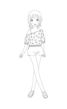 Güzel güzel kızlar el çizimi, Mutlu genç kız çizgi film karikatürü kadınlar beyaz arka plan çizimi izole