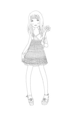 Güzel güzel kızlar el çizimi, Mutlu genç kız çizgi film karikatürü kadınlar beyaz arka plan çizimi izole