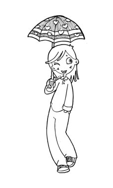 Güzel güzel kızlar el çizimi, Mutlu genç kız çizgi film karikatürü kadınlar beyaz arka plan çizimi izole