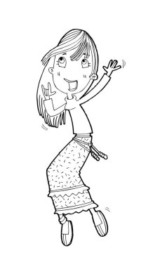 Güzel güzel kızlar el çizimi, Mutlu genç kız çizgi film karikatürü kadınlar beyaz arka plan çizimi izole