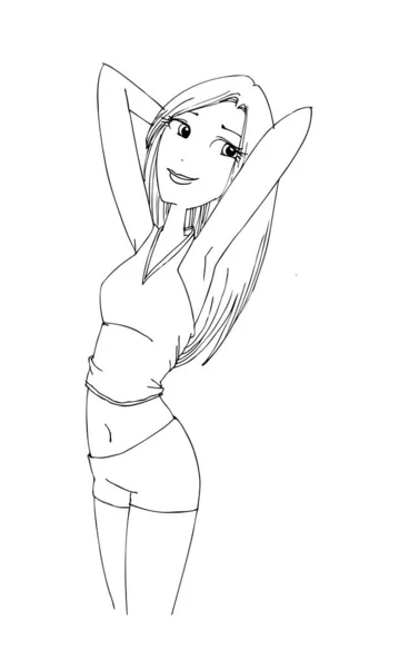 Krásné Roztomilé Dívky Ručně Kreslené Šťastná Mladá Dívka Teenager Kreslené — Stockový vektor