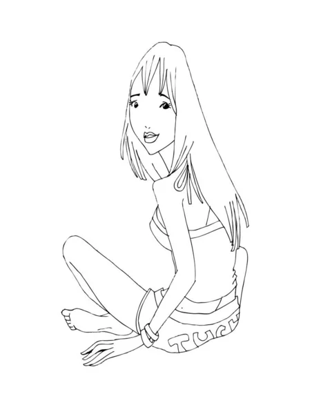 Krásné Roztomilé Dívky Ručně Kreslené Šťastná Mladá Dívka Teenager Kreslené — Stockový vektor