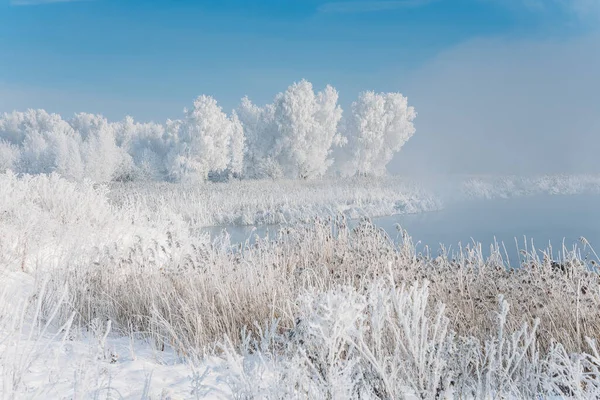 Frosty Vintermorgon Utanför Staden — Stockfoto