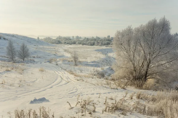 Vacker Vintermorgon Utanför Staden — Stockfoto