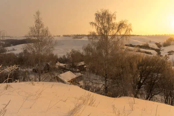 Frostiger Wintermorgen Außerhalb Der Stadt Bei Frost — Stockfoto