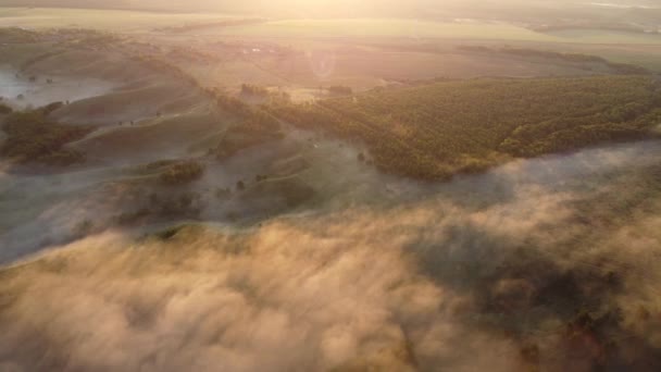 Prachtige Mistige Ochtend Buiten Het Uitzicht Stad Van Boven — Stockvideo