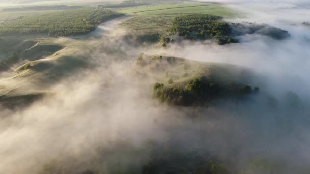 Herrlicher Nebliger Morgen Vor Der Stadt Von Oben — Stockvideo