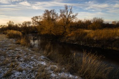 Kar yağdıktan sonra şehrin dışında dondurucu bir kış sabahı
