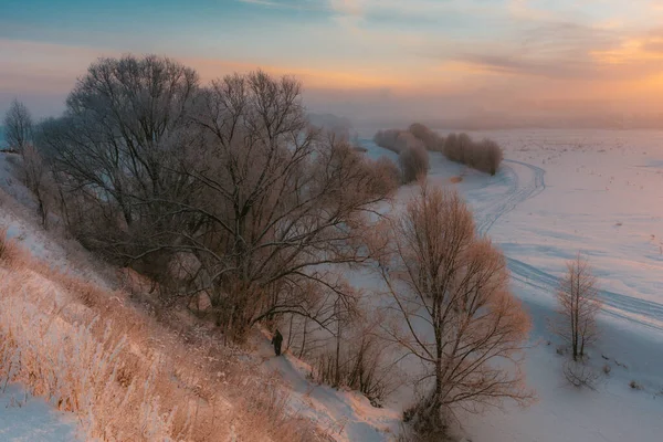 Gelida Mattina Inverno Fuori Città Dopo Una Nevicata — Foto Stock