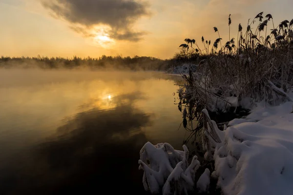 Frosty Vintermorgon Utanför Staden Efter Ett Snöfall — Stockfoto