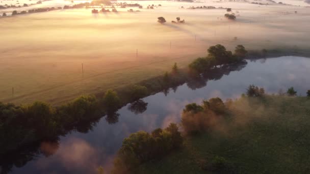 Nebeliger Morgen Über Dem Blick Auf Den Fluss — Stockvideo