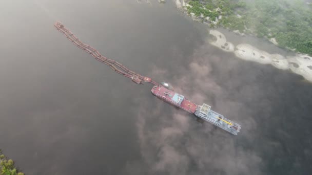 Summer Morning City Barge River — Stock Video