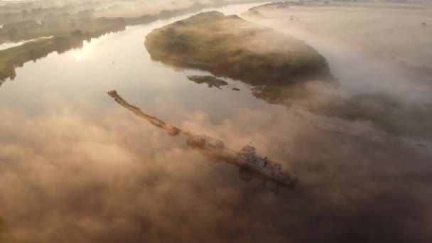 Summer Morning City Barge River — Stock Video