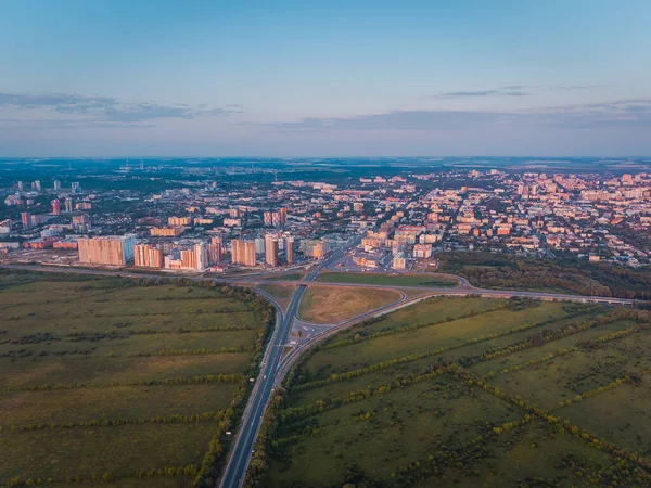 Linda Manhã Verão Sobre Vista Superior Cidade — Fotografia de Stock