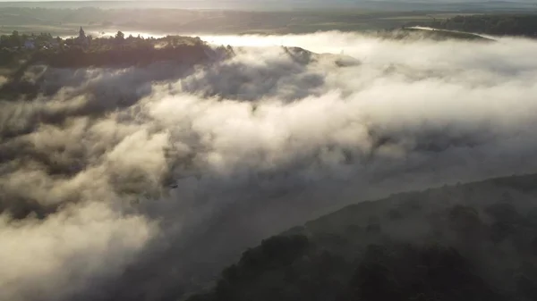 Foggy Morning River Top View — Stock Photo, Image