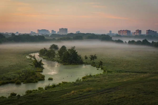 Een Prachtige Ochtend Buiten Het Uitzicht Stad Van Boven — Stockfoto