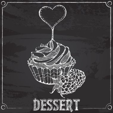 Ahududu tebeşir çizim ile cupcakes