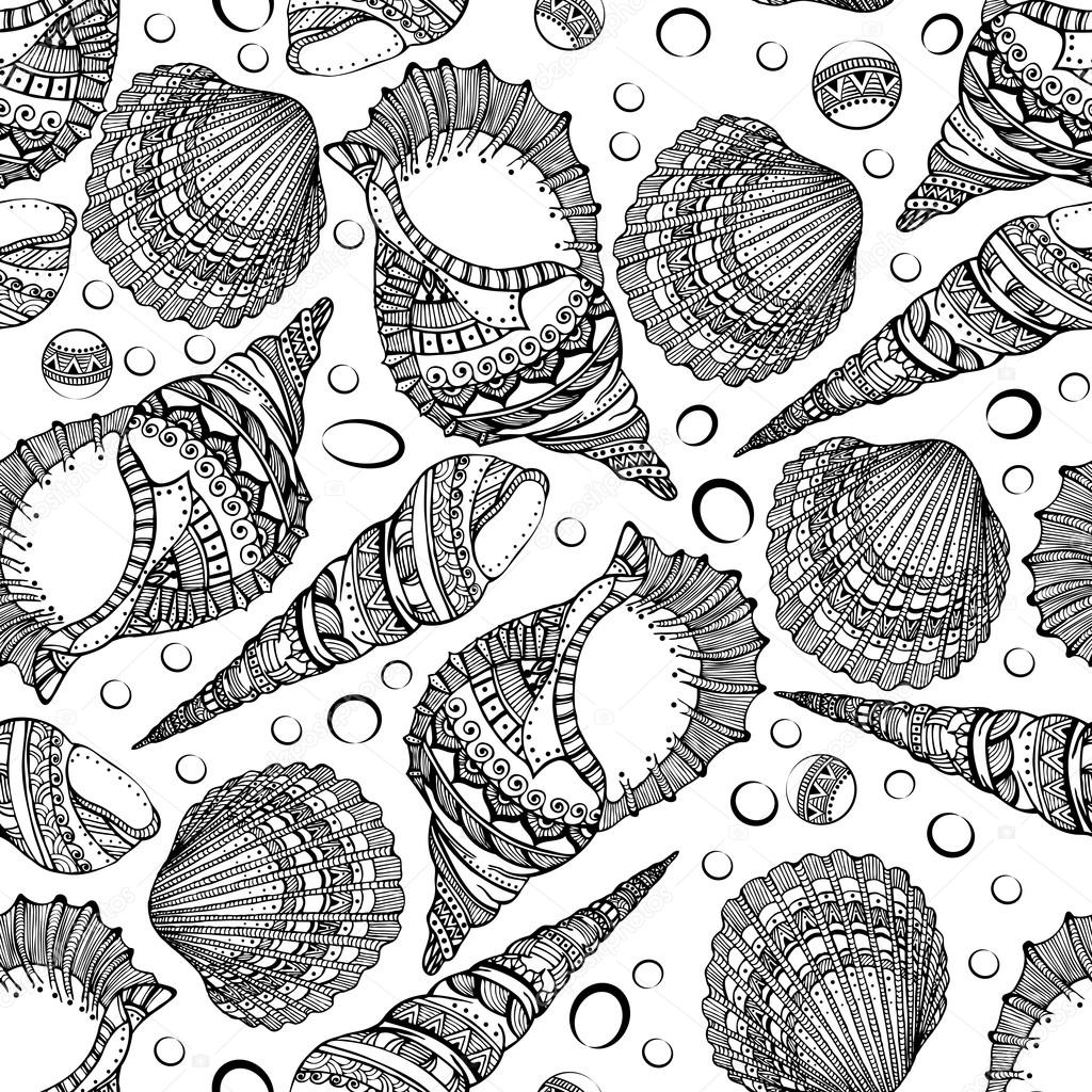 Seamless vector pattern of decorative seashells