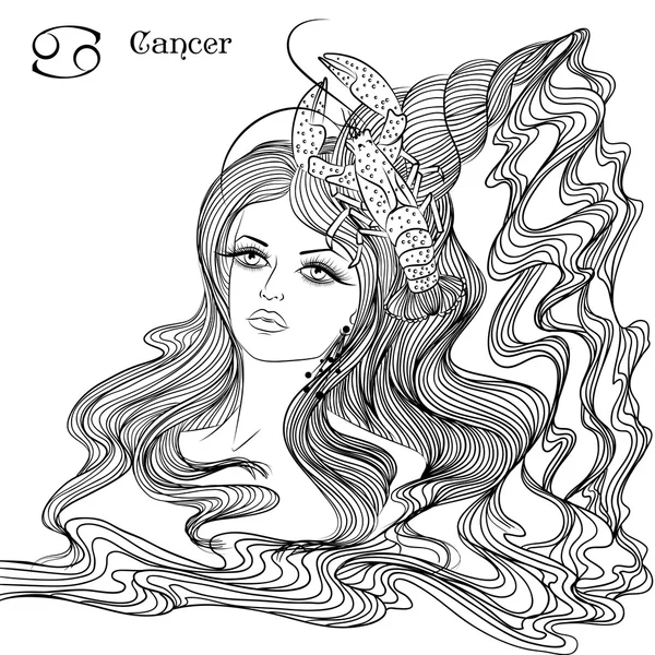 Astrologické znamení rakoviny jako krásné dívky — Stockový vektor