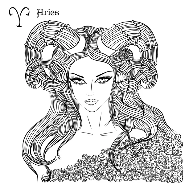 Signo astrológico de Aries como una chica hermosa — Vector de stock