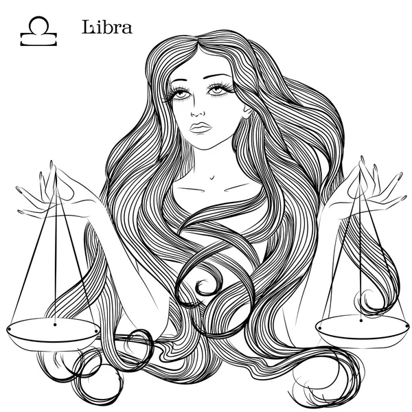 Signo astrológico de Libra como una chica hermosa — Vector de stock