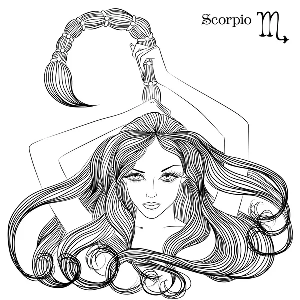 Signe astrologique du Scorpion comme une belle fille — Image vectorielle