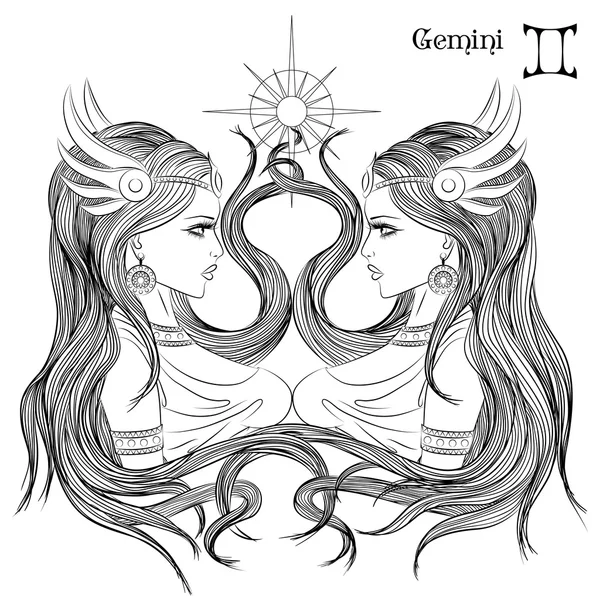 Astrological sign of Gemini as a beautiful girl — Stock Vector