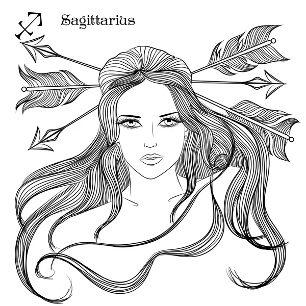 Signe astrologique du Sagittaire comme une belle fille — Image vectorielle