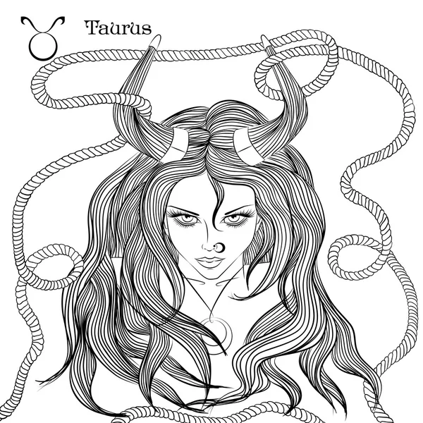 Güzel bir kız olarak Taurus 'un astrolojik işareti. — Stok Vektör
