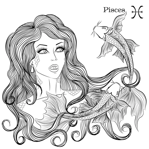 Signo astrológico de Piscis como una hermosa niña — Vector de stock