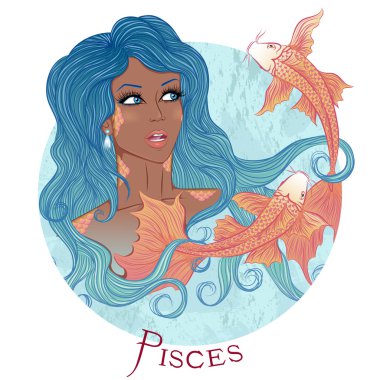 Astrological sign of Pisces as a beautiful african american girl clipart