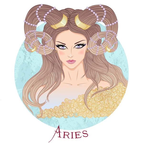 Signo astrológico de Aries como una chica hermosa — Archivo Imágenes Vectoriales