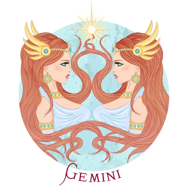 美しい少女としてのジェミニの占星術の兆候 — ストックベクタ