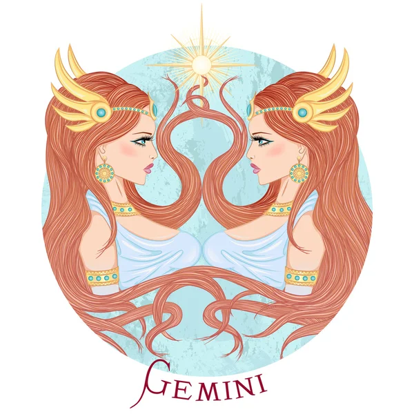 Signo astrológico de Géminis como una hermosa niña — Vector de stock