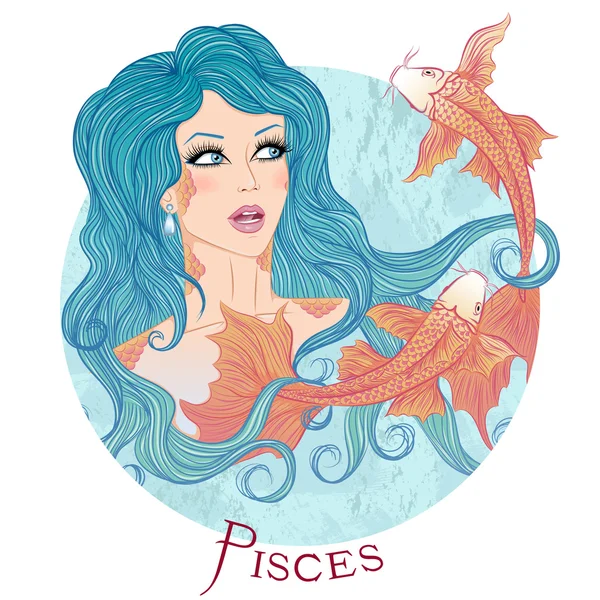 Signe astrologique de Poissons comme une belle fille — Image vectorielle